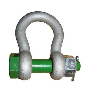 Bow shackle with safety bolt